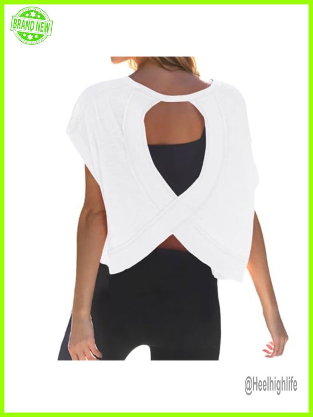 Women's Open Back Crop Top Loose Fit Cotton Short Sleeve Gym Yoga Tee